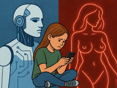 unfiltered-web-youth-safety-cover Split image showing AI influence vs. sexual content