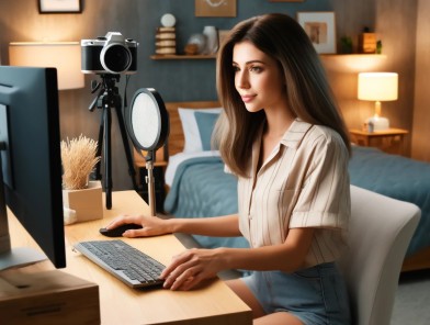 webcam-model-career-guide-cover Webcam model setting up camera equipment